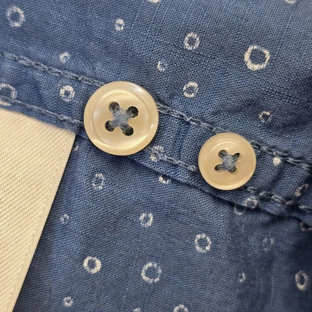 J. Crew Men's Blue Circle Print Casual Button Down Short Sleeve Shirt L